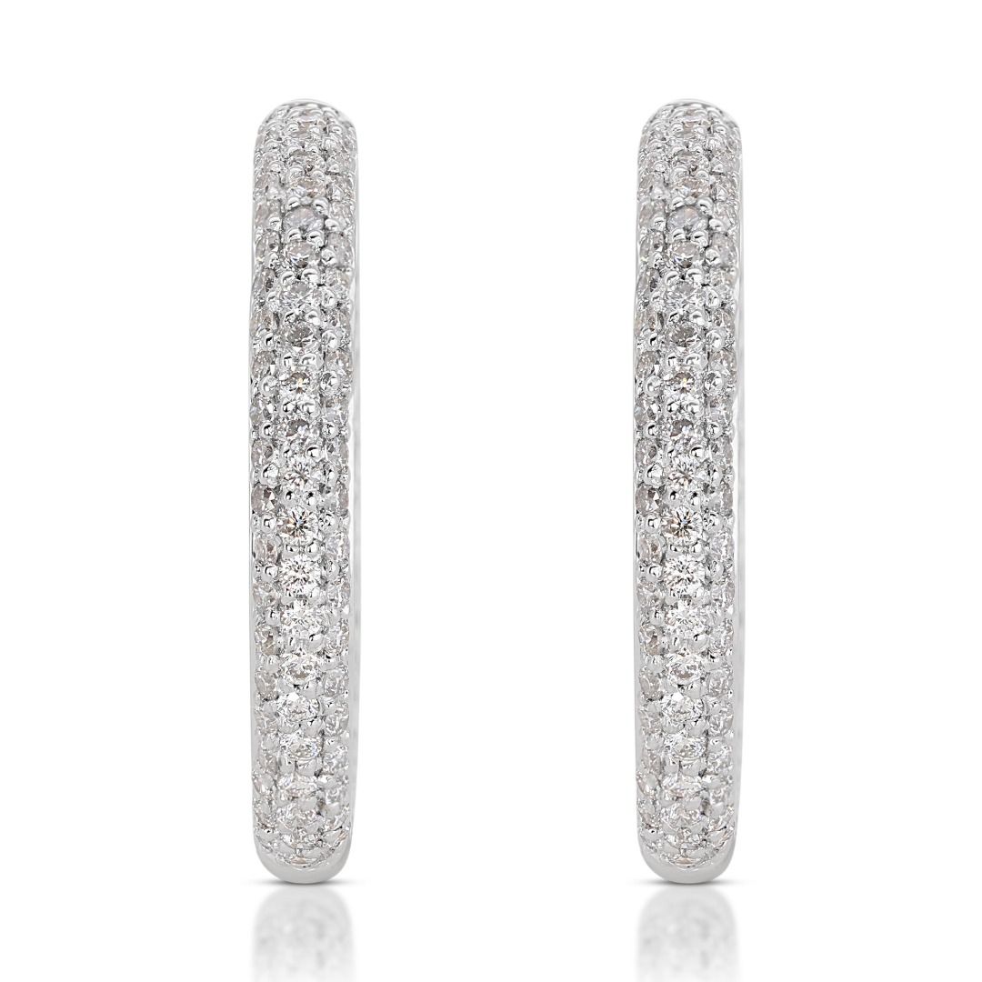 Exquisite 2 carat and 3 points Hoop Diamond Earrings set in 18K White Gold - AIG Certified
