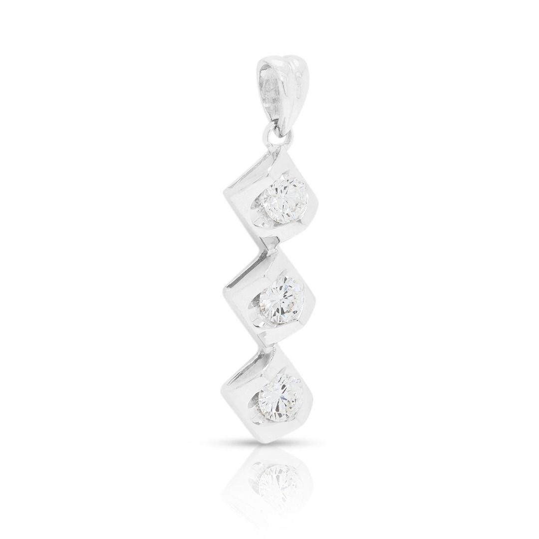 Sleek 0.38ct Three-Stone Diamond Pendant in 18K White Gold