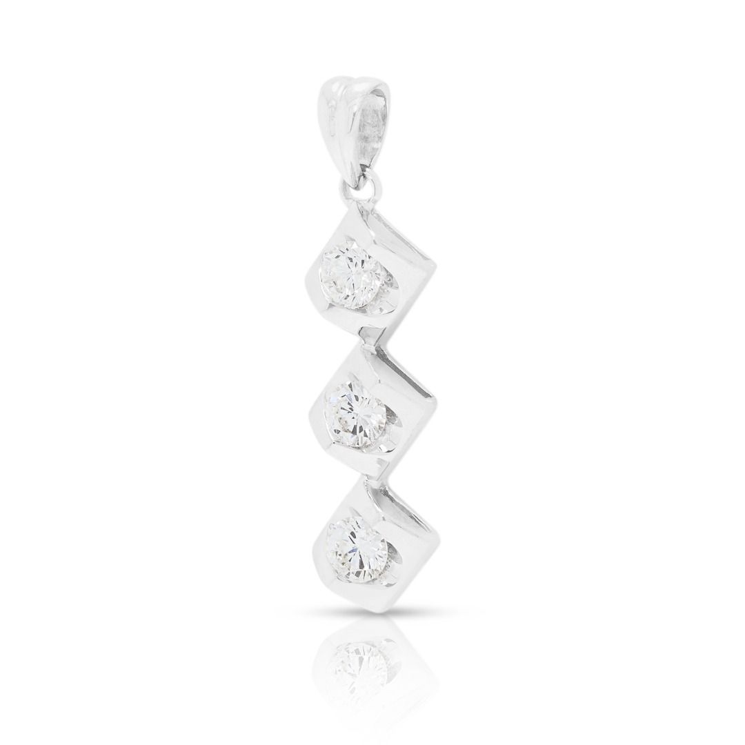 Sleek 0.38ct Three-Stone Diamond Pendant in 18K White Gold
