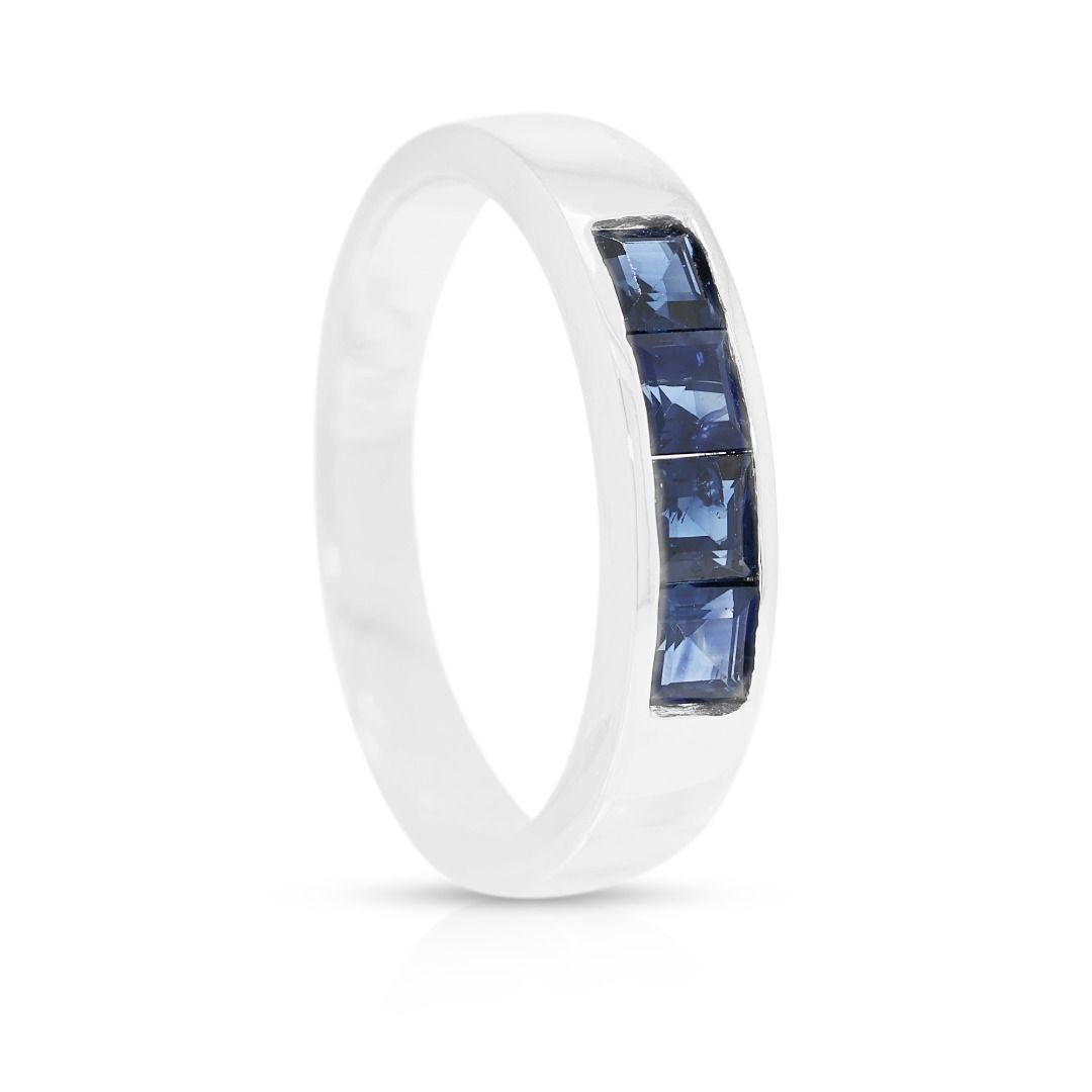 Sleek 0.40ct Blue Sapphire Princess Cut Channel Ring in 18K White Gold