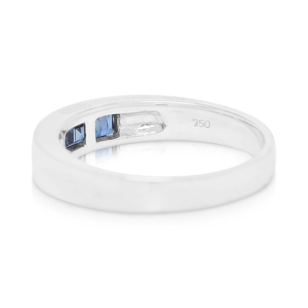 Sleek 0.40ct Blue Sapphire Princess Cut Channel Ring in 18K White Gold