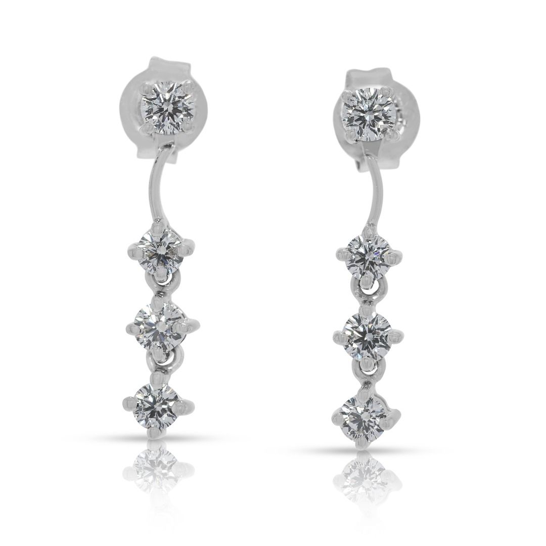 Sleek 0.58ct Gold Heart Celestial Diamond Drop Earrings in 18K White Gold