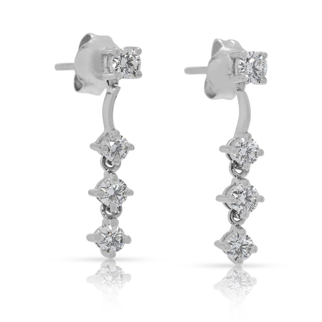 Sleek 0.58ct Gold Heart Celestial Diamond Drop Earrings in 18K White Gold