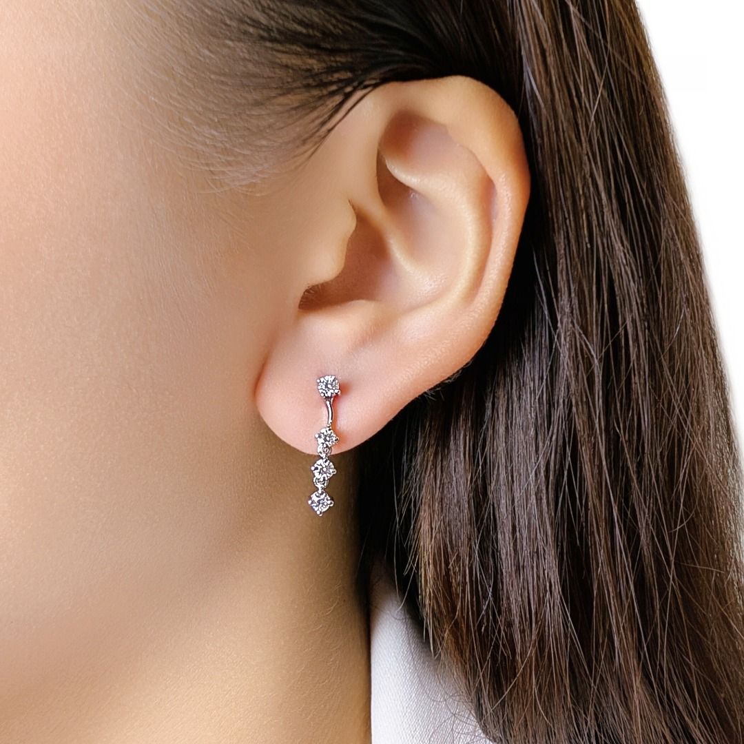 Sleek 0.58ct Gold Heart Celestial Diamond Drop Earrings in 18K White Gold