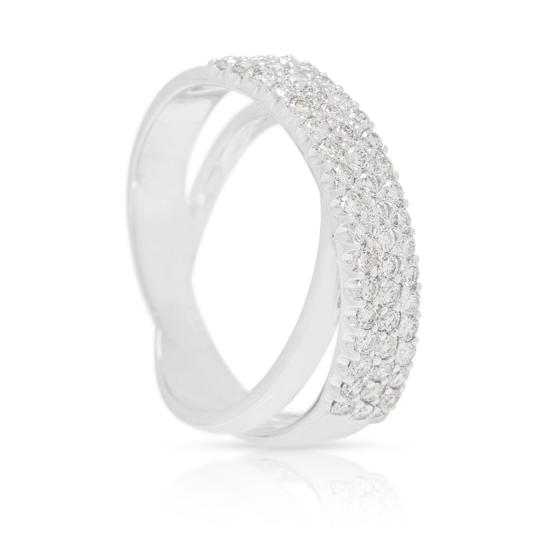 Eleganter 0,60 Karat natürlicher Diamant Ring mit runder Brillantschliff Pave-Fassung und Überkreuzdesign in 18K Weißgold