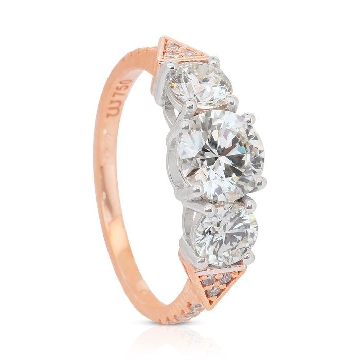 Sleek 2.19ct Diamonds 3-Stone Ring in 18k Rose & White Gold - IGI Certified