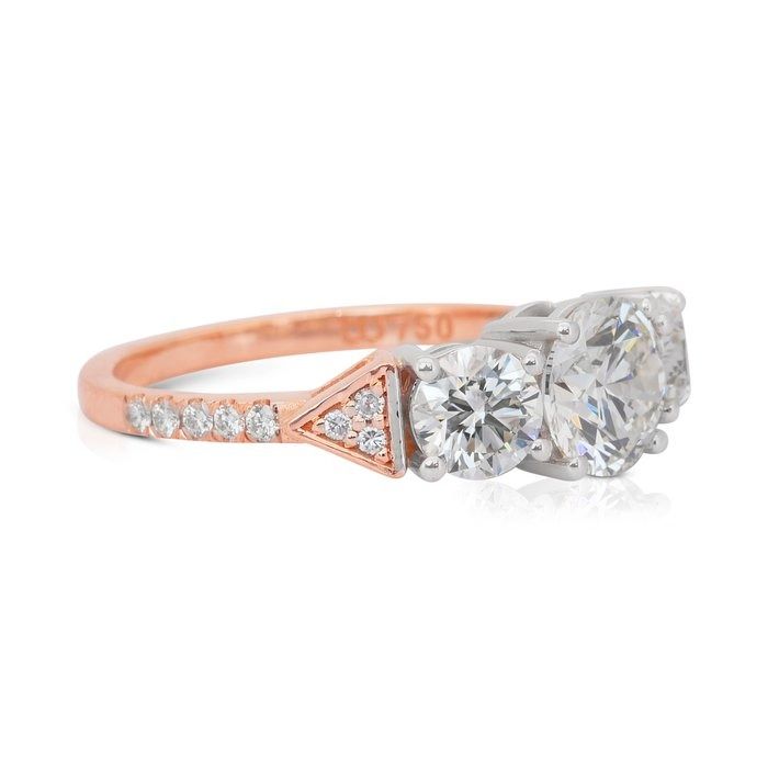 Sleek 2.19ct Diamonds 3-Stone Ring in 18k Rose & White Gold - IGI Certified