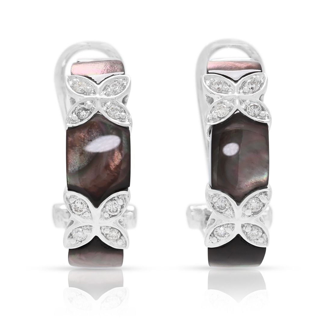 Sophisticated 0.12ct Diamond & Mother of Pearl Earrings in 18K White Gold