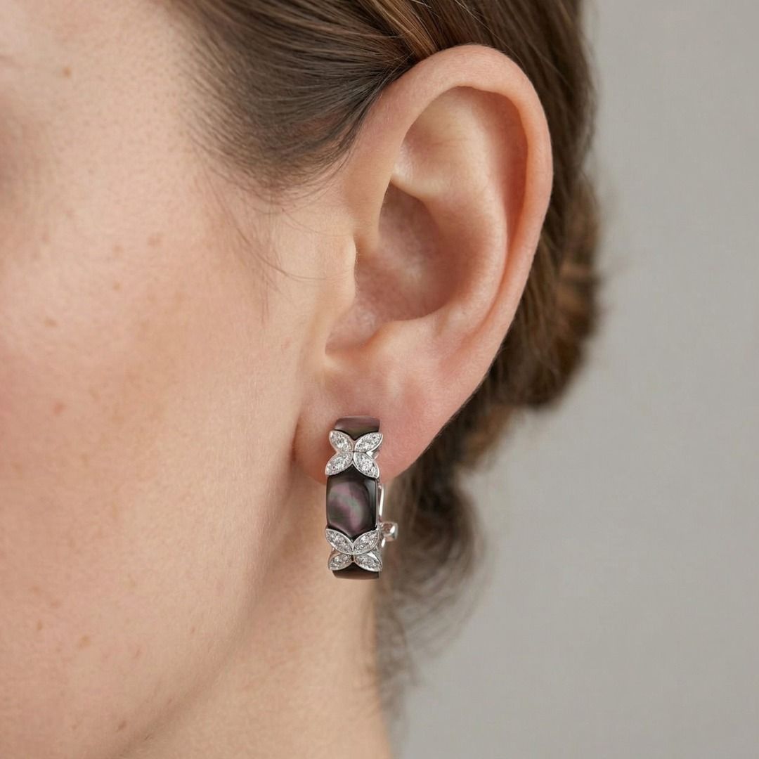 Sophisticated 0.12ct Diamond & Mother of Pearl Earrings in 18K White Gold