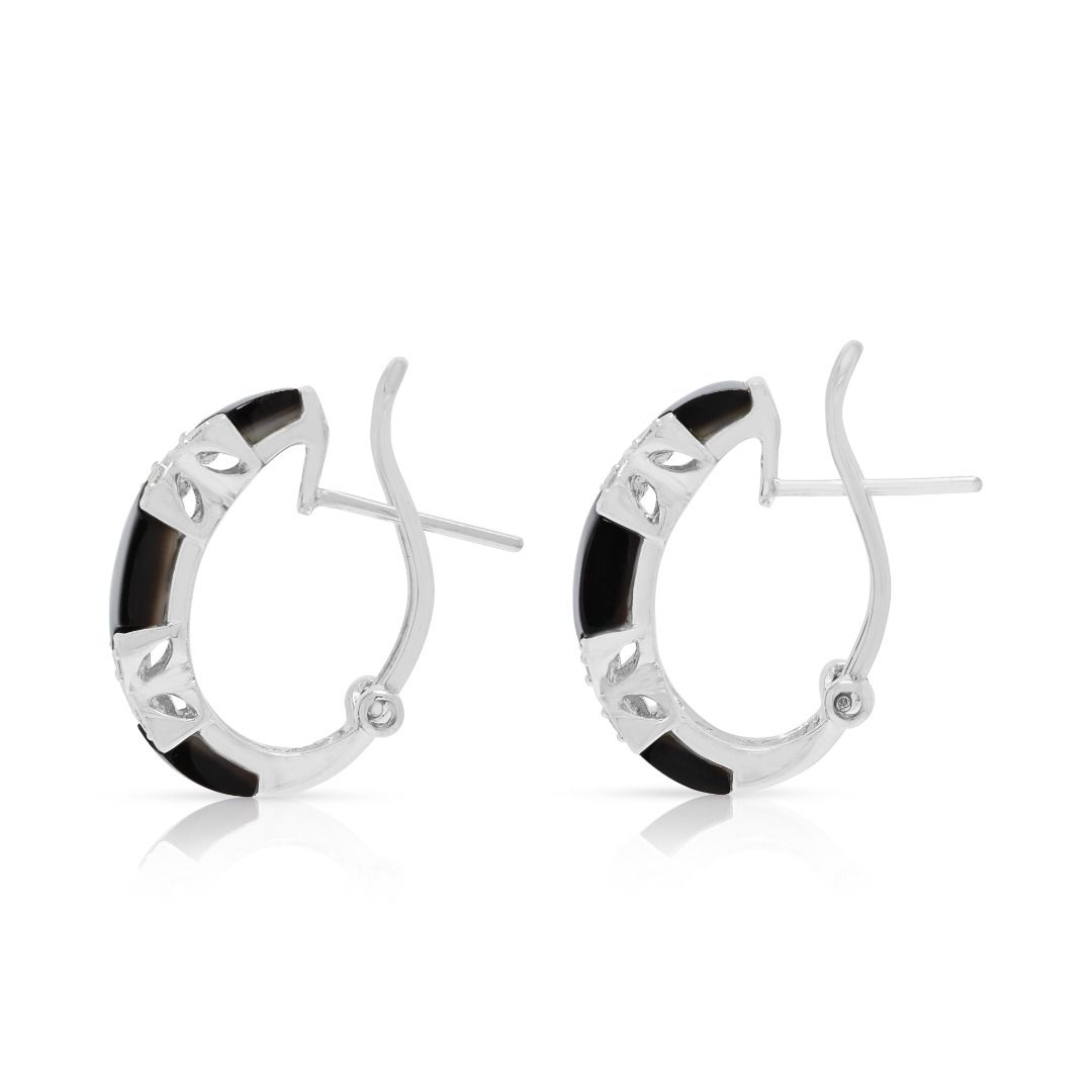Sophisticated 0.12ct Diamond & Mother of Pearl Earrings in 18K White Gold