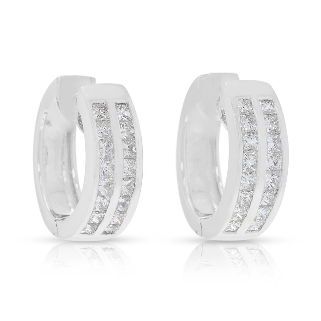 Sophisticated 0.48ct Princess-Cut Diamond Hoops in 18K White Gold