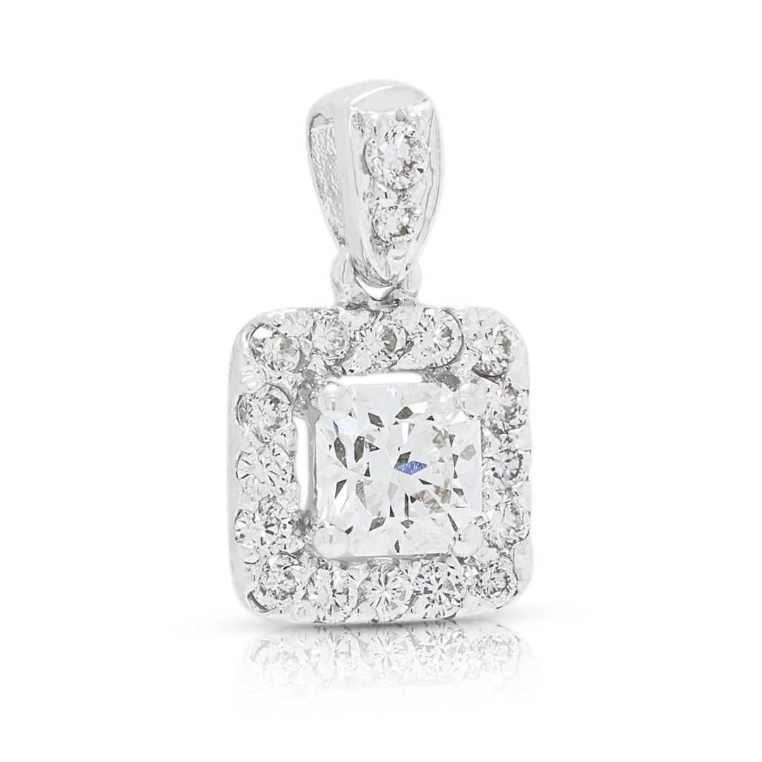 Sophisticated 0.56ct Diamond Halo Pendant in 18K White Gold