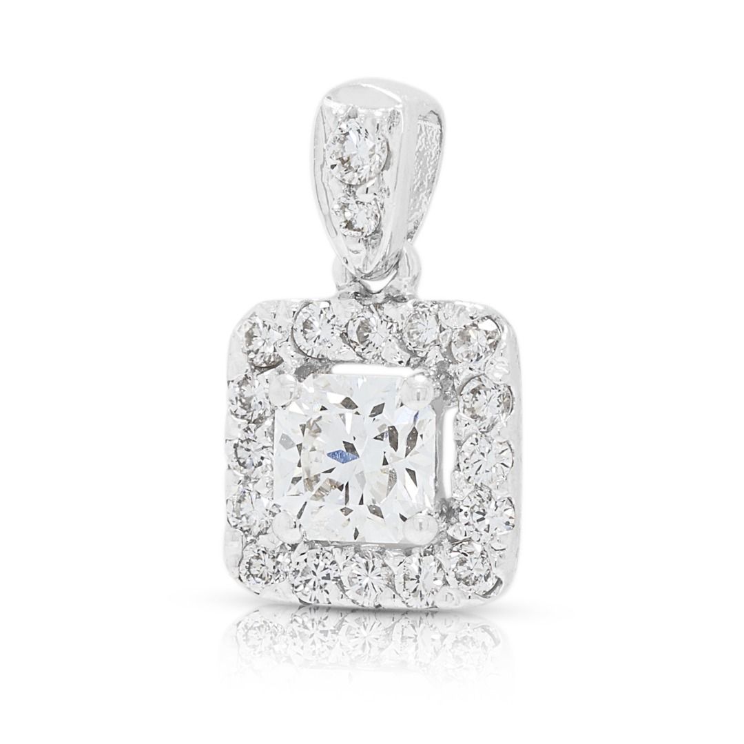 Sophisticated 0.56ct Diamond Halo Pendant in 18K White Gold
