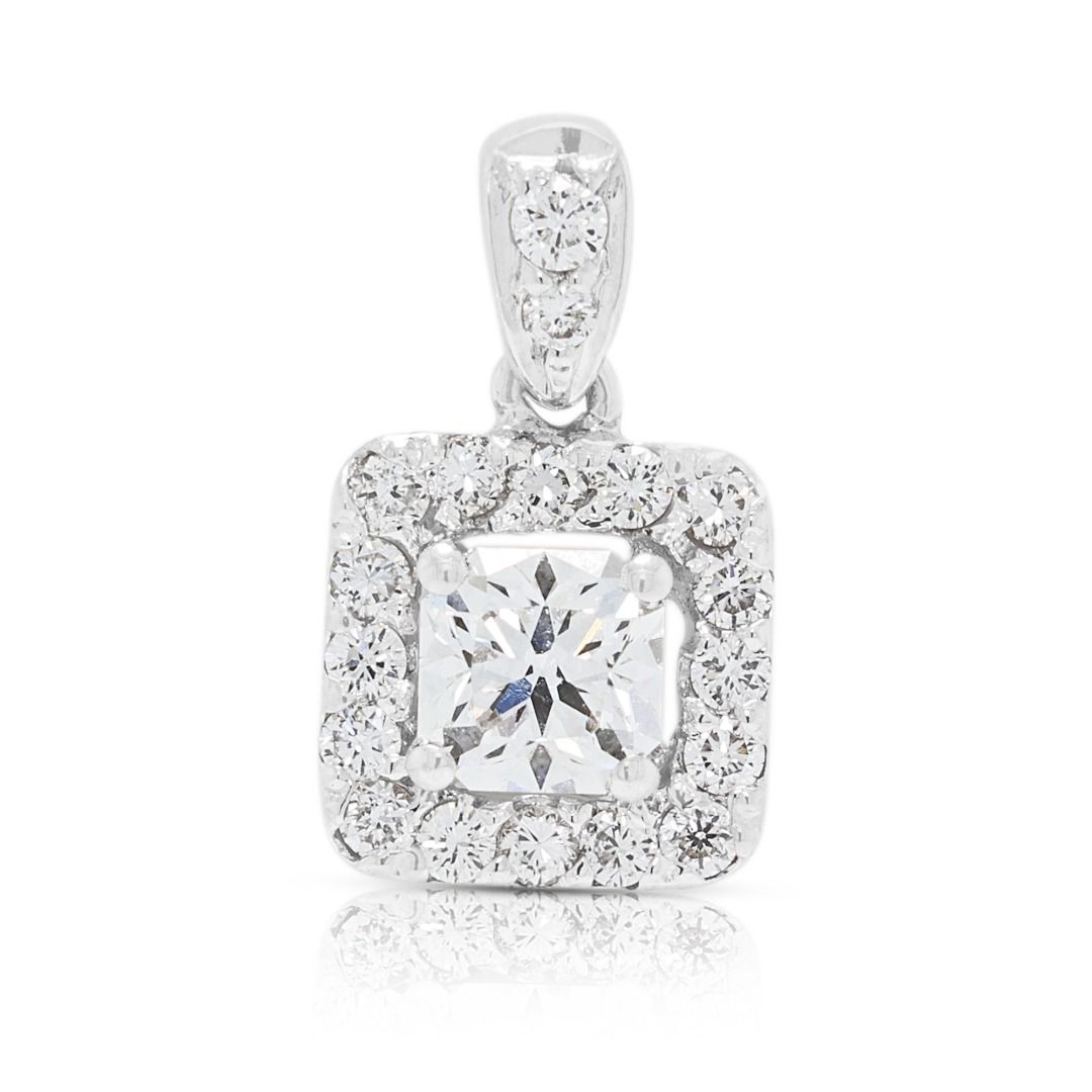 Sophisticated 0.56ct Diamond Halo Pendant in 18K White Gold