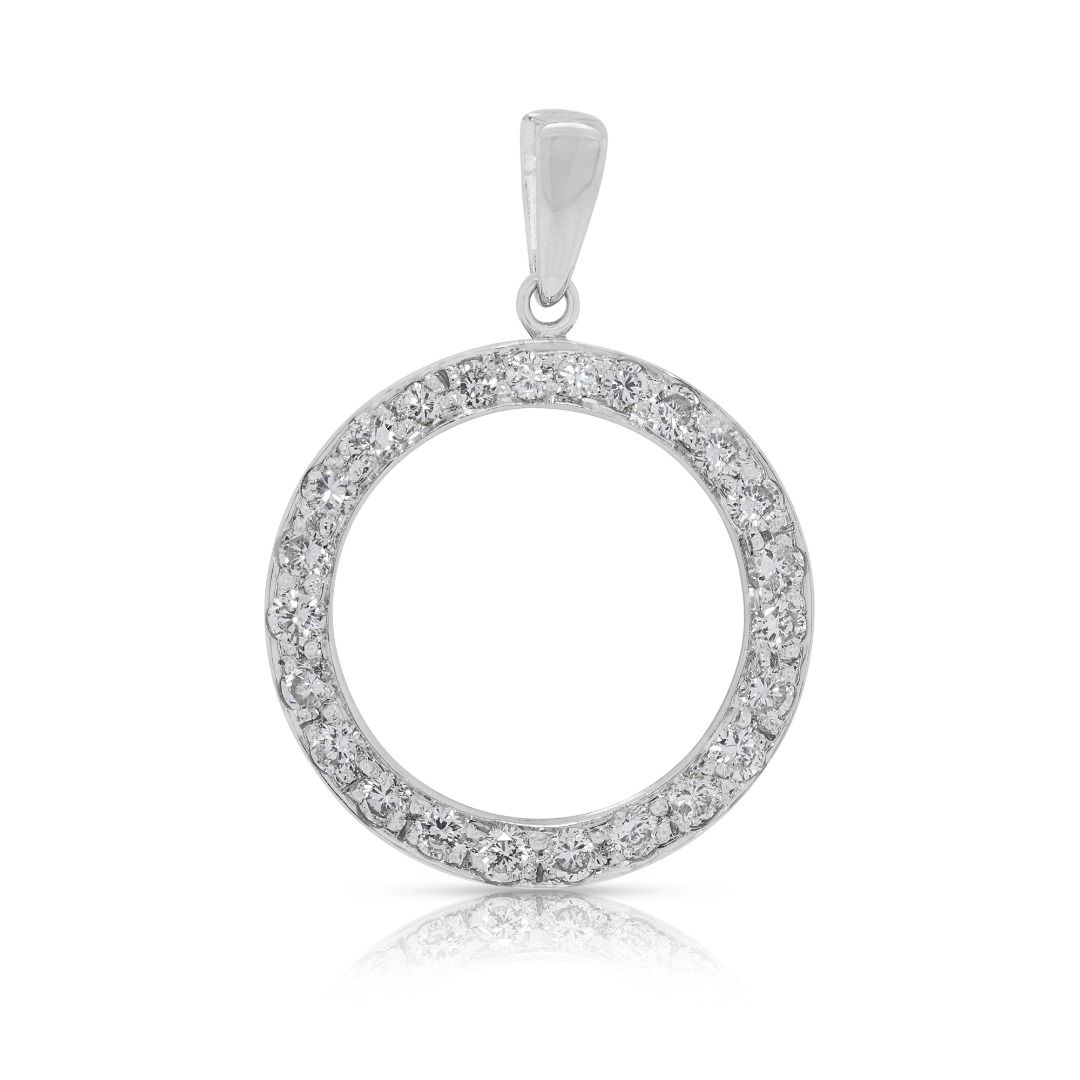 Sophisticated 0.72ct Natural Diamond 18k White Gold Circular Pendant