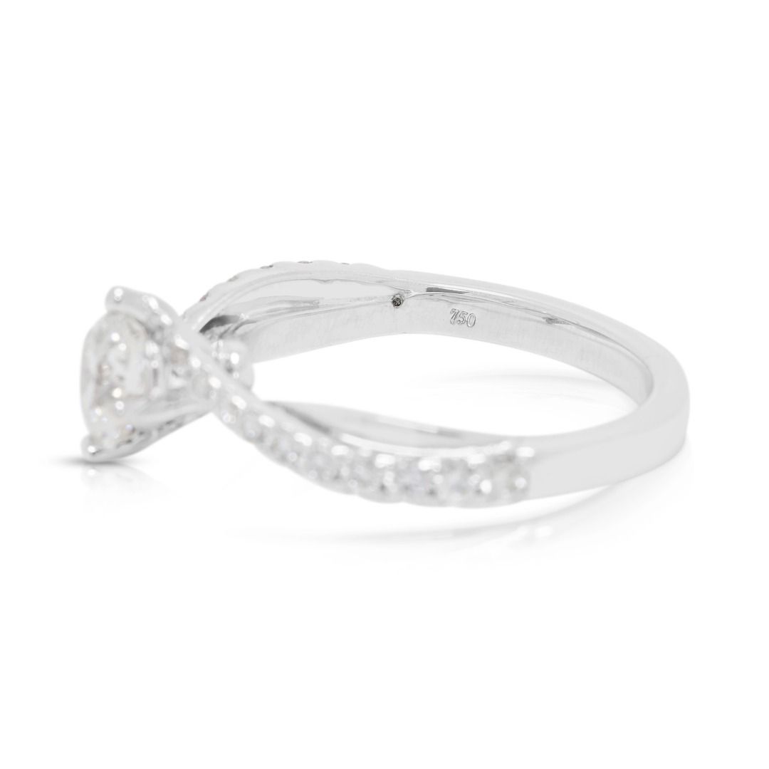 Sophisticated 0.79ct Diamond Pave Split Shank Ring in 18K White Gold - GIA Certified