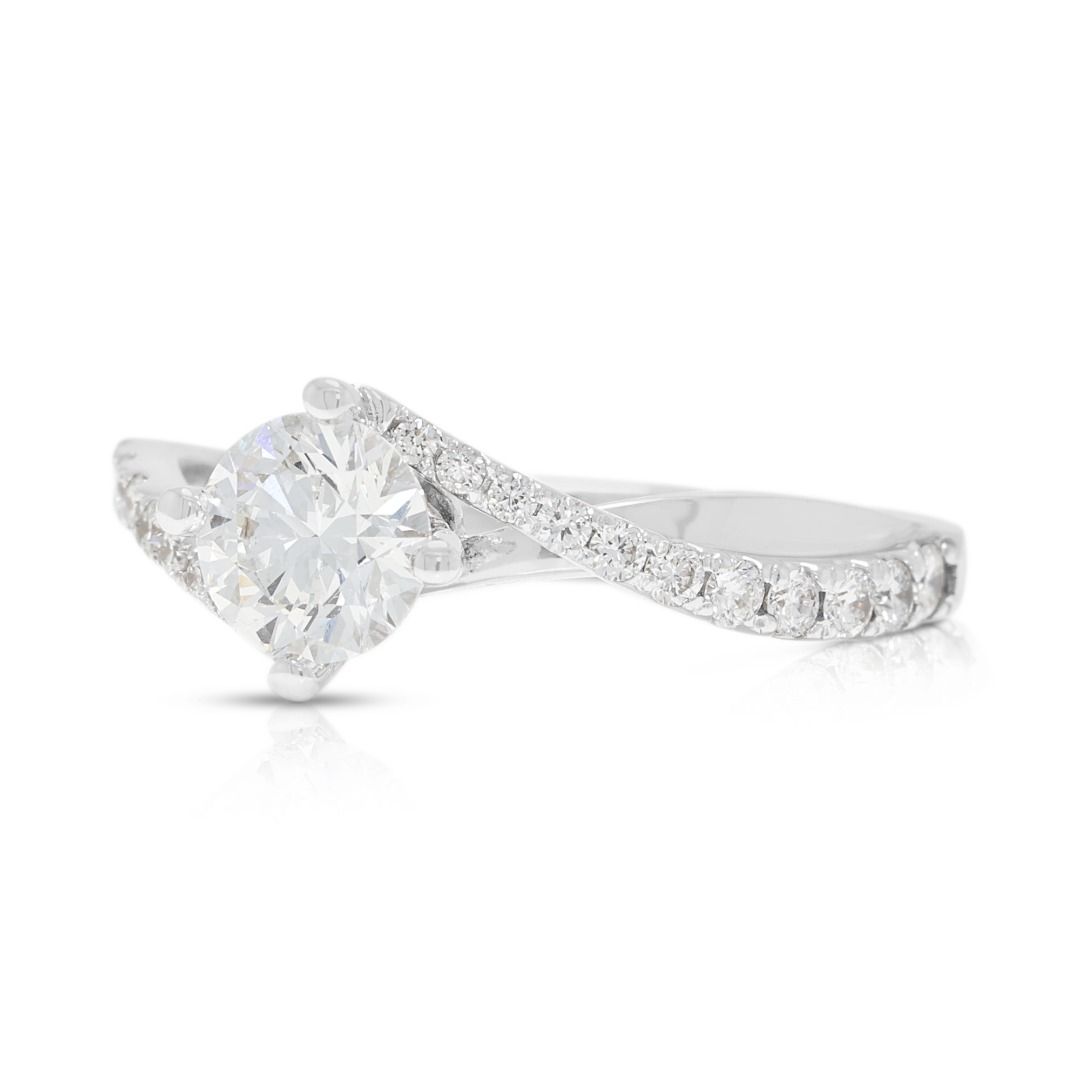 Sophisticated 0.79ct Diamond Pave Split Shank Ring in 18K White Gold - GIA Certified