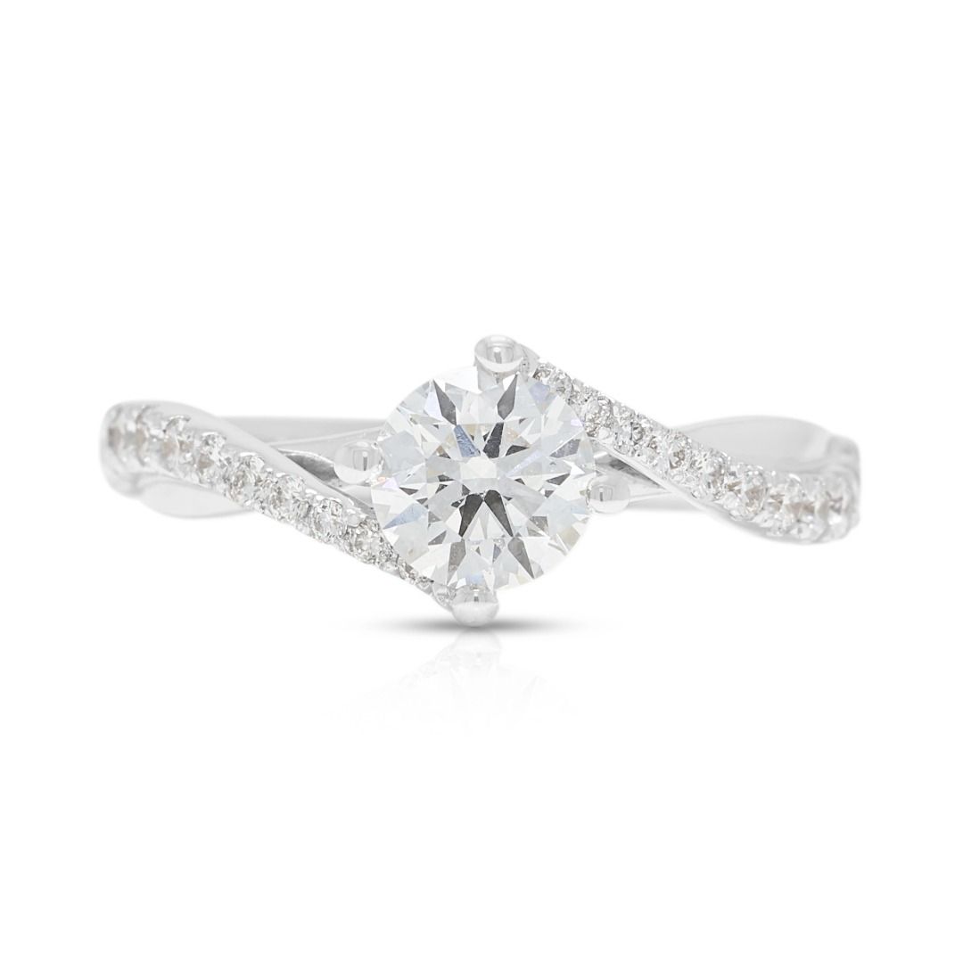 Sophisticated 0.79ct Diamond Pave Split Shank Ring in 18K White Gold - GIA Certified