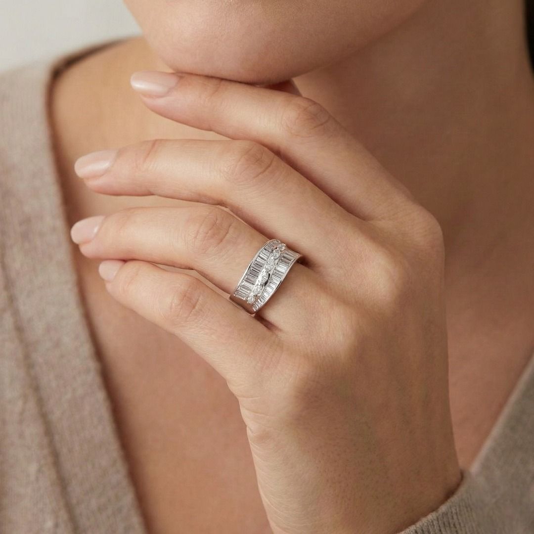 Sophisticated 0.82ct Natural Diamond Wave Band in 18K White Gold