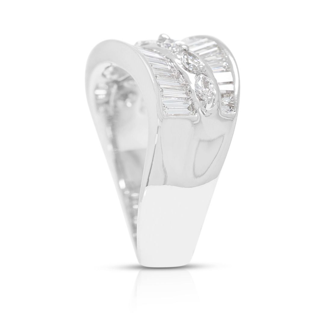 Sophisticated 0.82ct Natural Diamond Wave Band in 18K White Gold