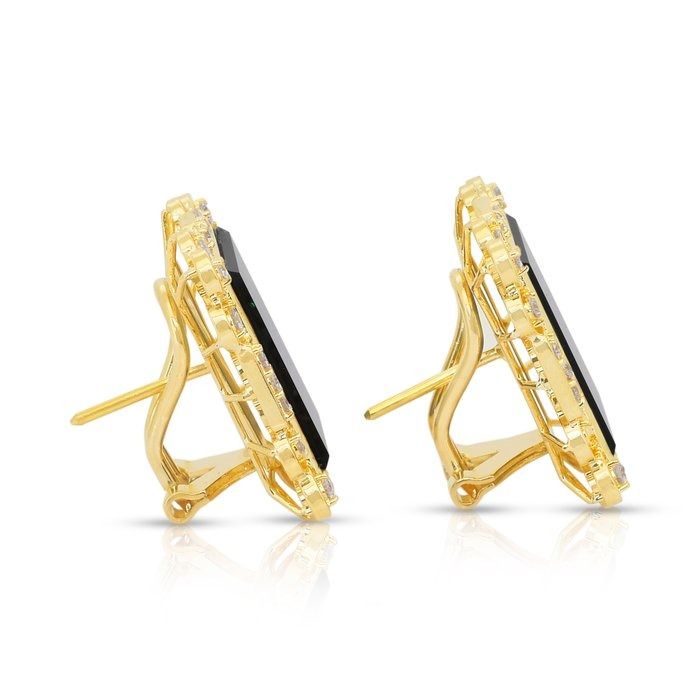 Sophisticated 17.36ct Onyx and Diamonds Stud Earrings in 18k Yellow Gold - IGI Certified