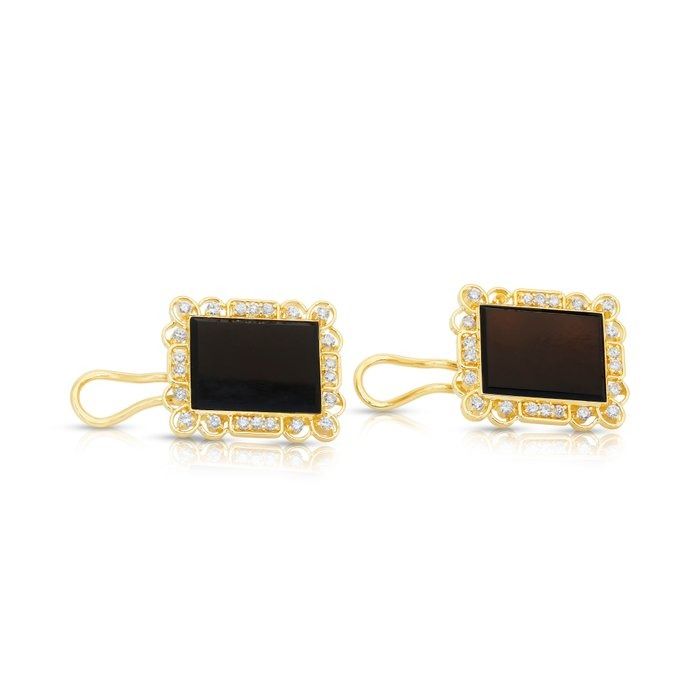 Sophisticated 17.36ct Onyx and Diamonds Stud Earrings in 18k Yellow Gold - IGI Certified