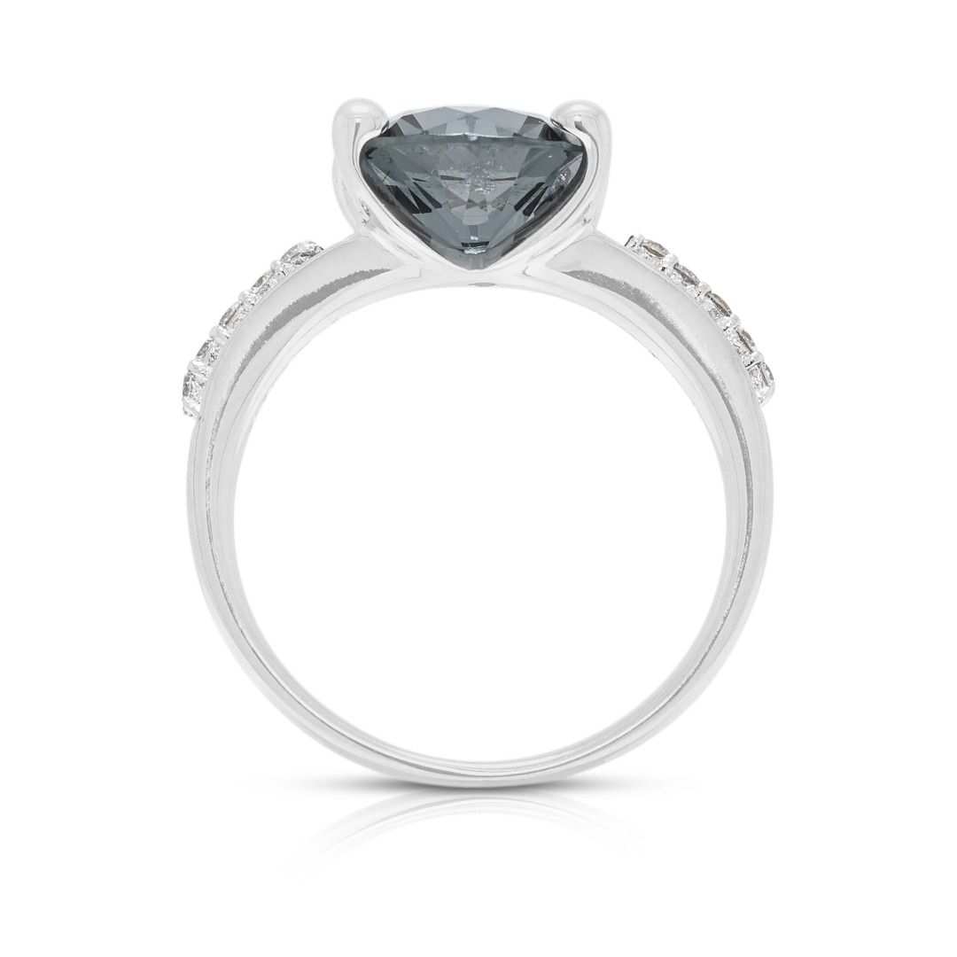 Sophisticated 2.5ct Gray Spinel Pave Ring Accented by 0.10ct Diamonds in 18K White Gold