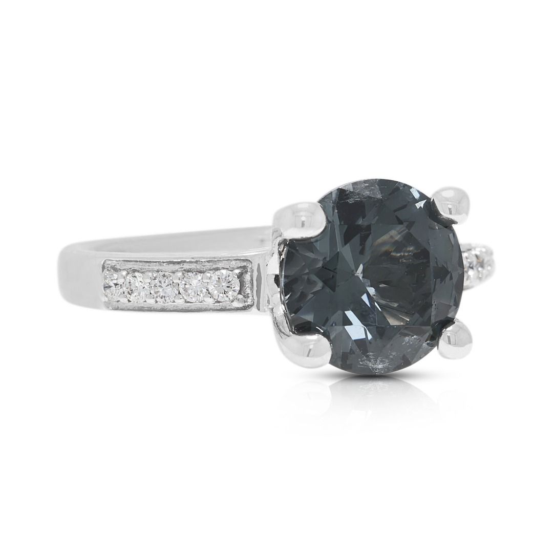 Sophisticated 2.5ct Gray Spinel Pave Ring Accented by 0.10ct Diamonds in 18K White Gold