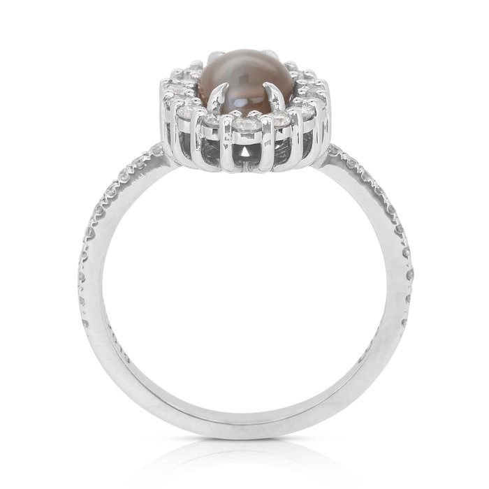 Sophisticated 2.77ct Cat's-Eye Chrysoberyl and Diamonds Cluster Ring in 14k White Gold - IGI Certified