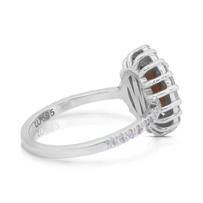 Sophisticated 2.77ct Cat's-Eye Chrysoberyl and Diamonds Cluster Ring in 14k White Gold - IGI Certified