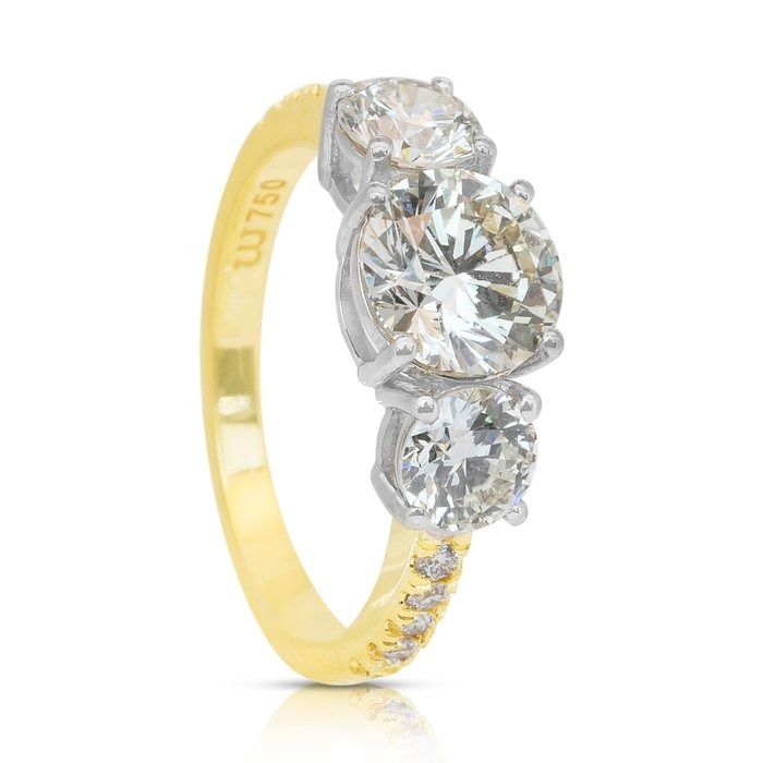 Sophisticated 2.77ct Diamonds 3-Stone Ring in 18k Yellow & White Gold - IGI Certified