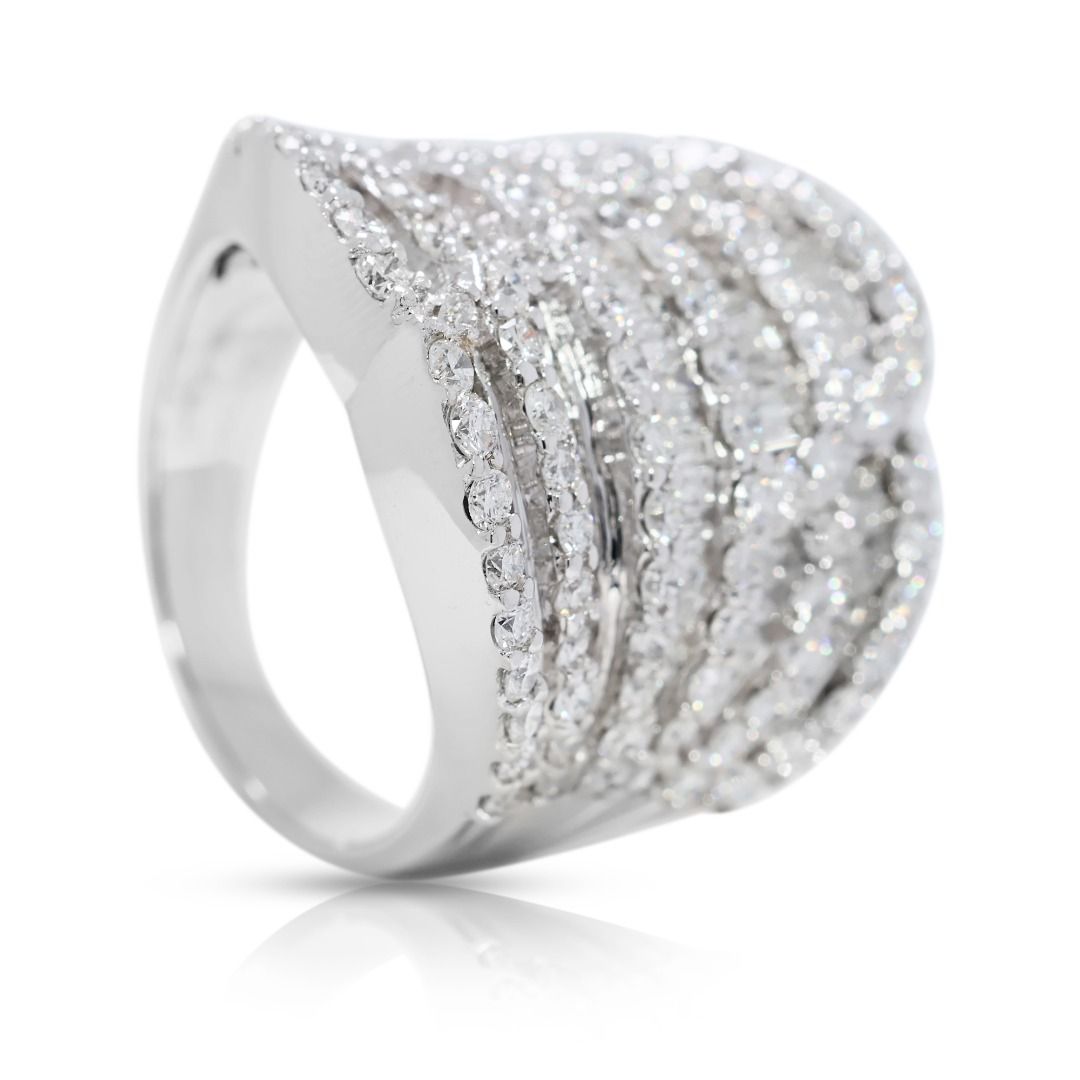 Sophisticated 3.26ct Natural Diamonds Big Ring in 18K White Gold