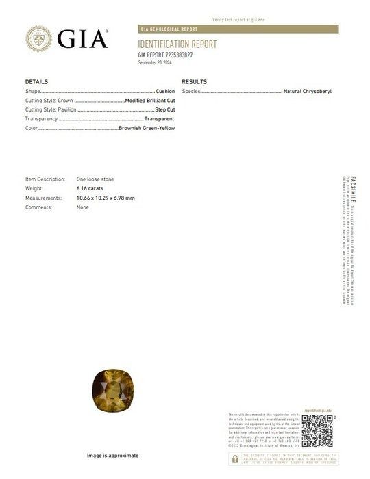 Sophisticated 7.14ct Chrysoberyl and Diamonds in 14k White Gold - GIA Certified