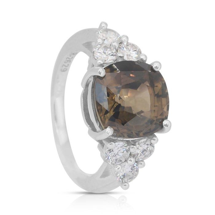 Sophisticated 7.14ct Chrysoberyl and Diamonds in 14k White Gold - GIA Certified