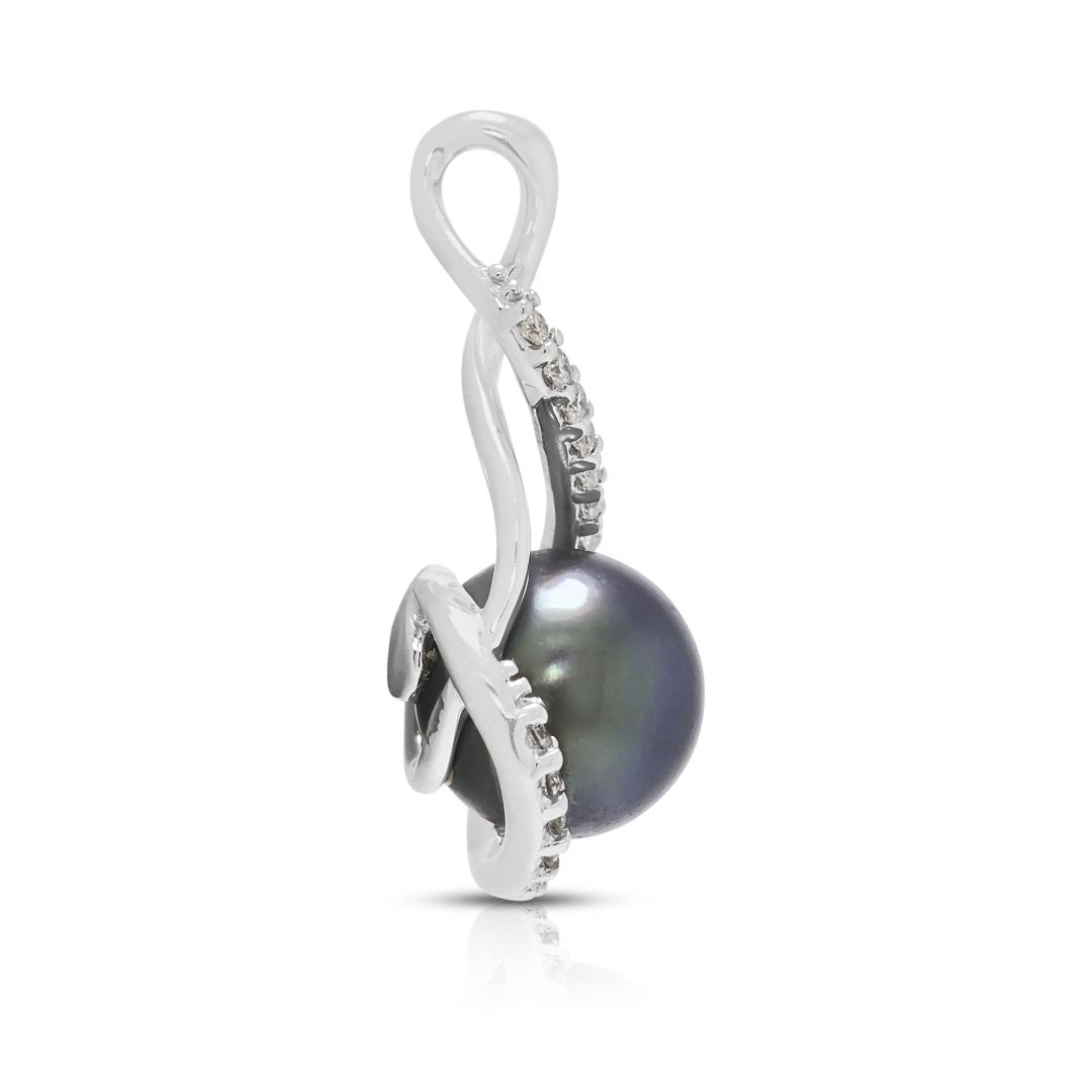 Sophisticated Lee Hwa 8.5mm Black Pearl & 0.24ct Diamond Pendant in 18K White Gold