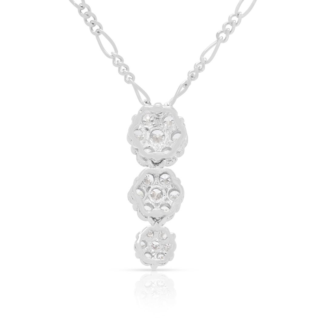 Sparkling 0.36ct Round Diamonds Cluster Necklace in 18K White Gold (New)