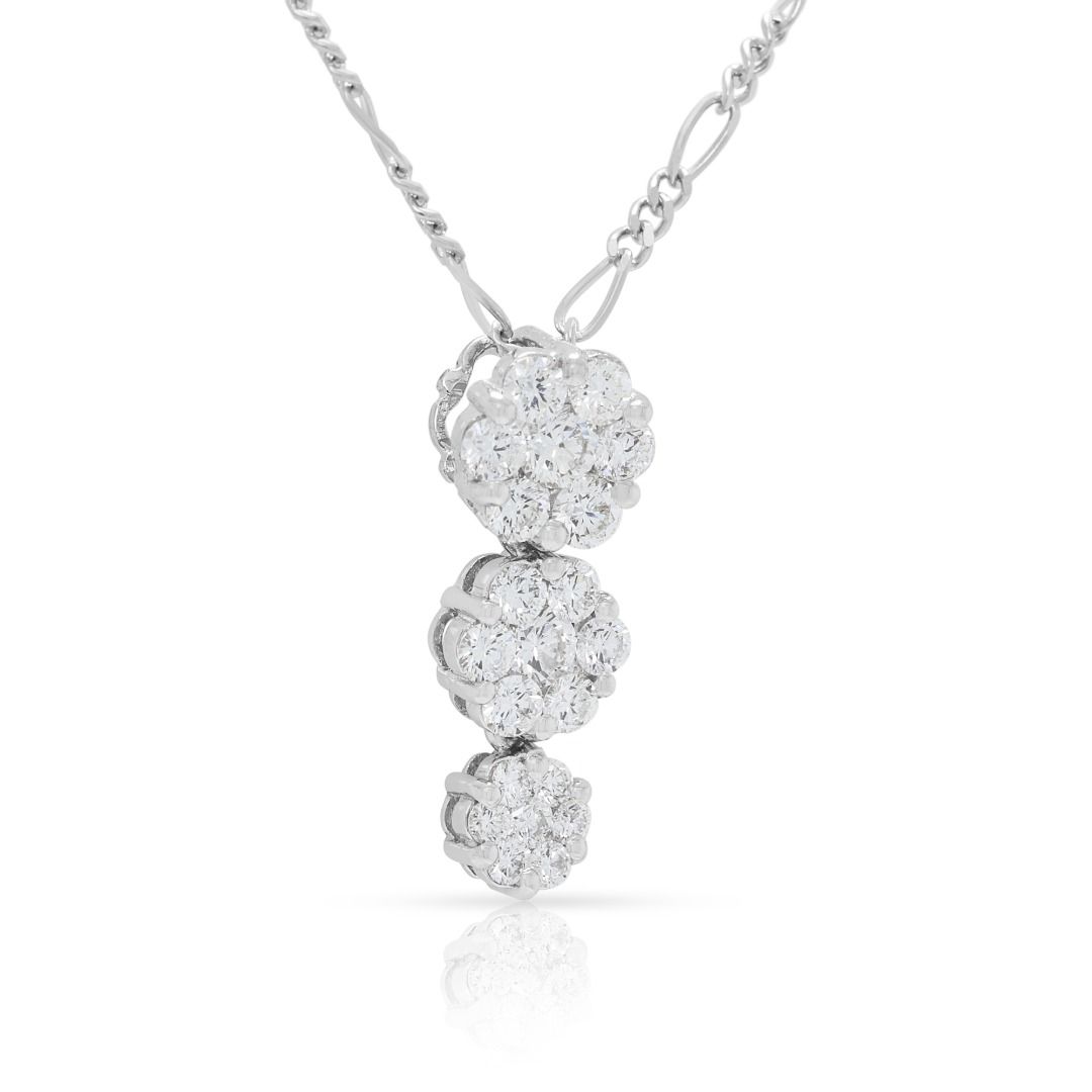 Sparkling 0.36ct Round Diamonds Cluster Necklace in 18K White Gold (New)