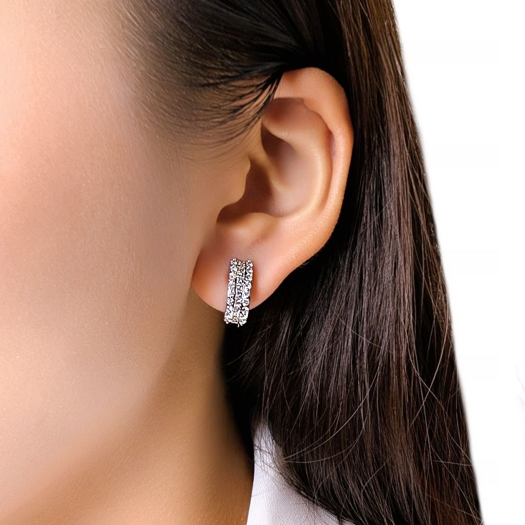 Sparkling 0.98ct Triple-Row Diamond Hoops in 18K White Gold