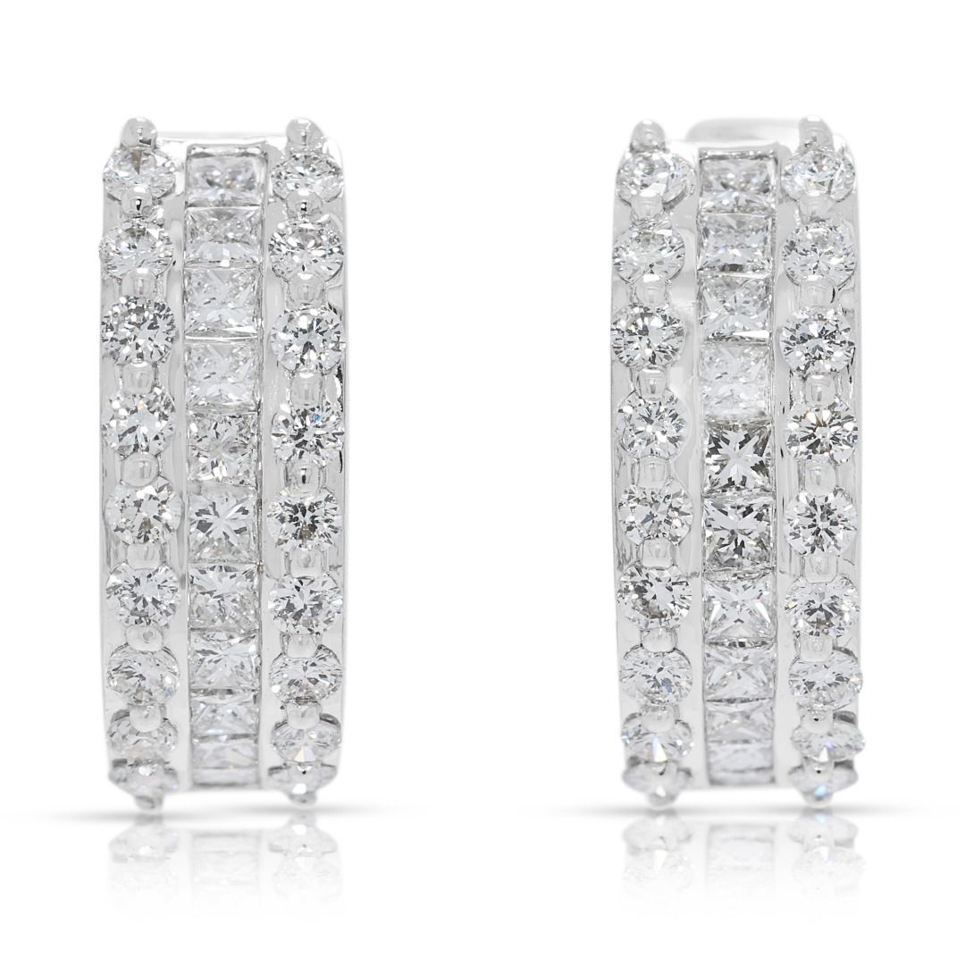 Sparkling 0.98ct Triple-Row Diamond Hoops in 18K White Gold