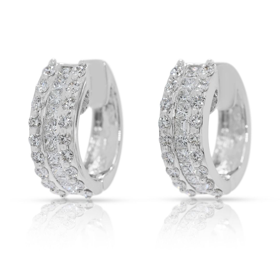 Sparkling 0.98ct Triple-Row Diamond Hoops in 18K White Gold