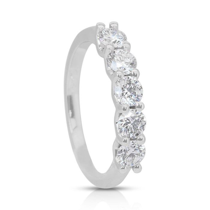 Sparkling 1.01ct Triple Excellent Ideal Cut Diamonds 5-Stone Ring in 18k White Gold - GIA Certified