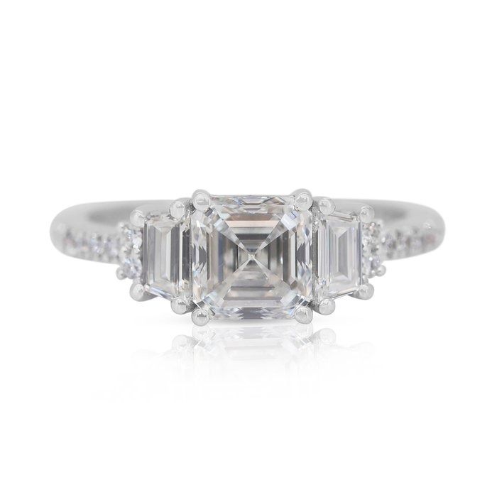 Sparkling 1.97ct Diamonds 3-Stone Ring in 18k White Gold - IGI Certified