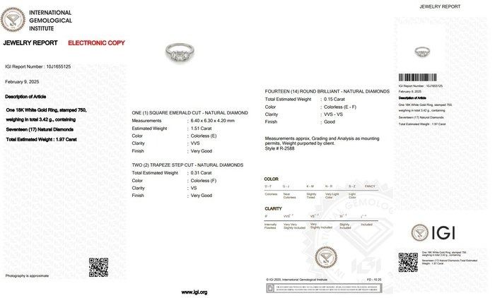 Sparkling 1.97ct Diamonds 3-Stone Ring in 18k White Gold - IGI Certified