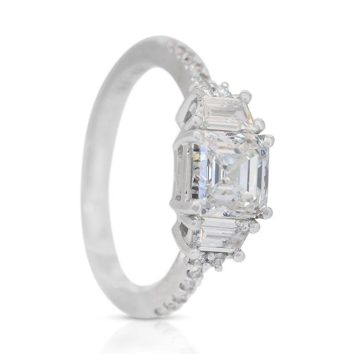 Sparkling 1.97ct Diamonds 3-Stone Ring in 18k White Gold - IGI Certified