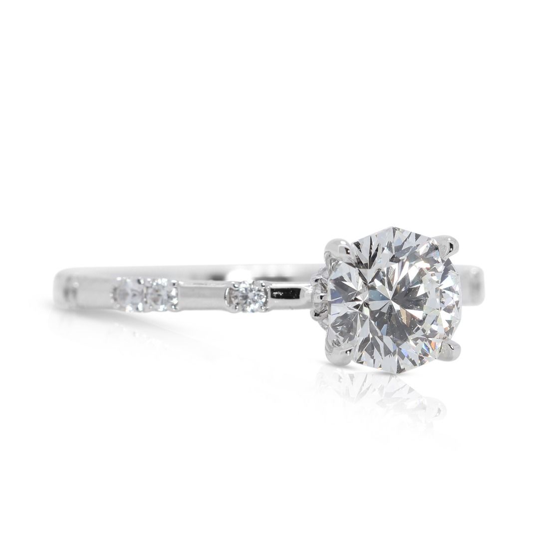 Sparkling 1.15ct Decagon-Cut Natural Diamond Ring in 18K White Gold by JANNPAUL (Full Set) - AGS Certified