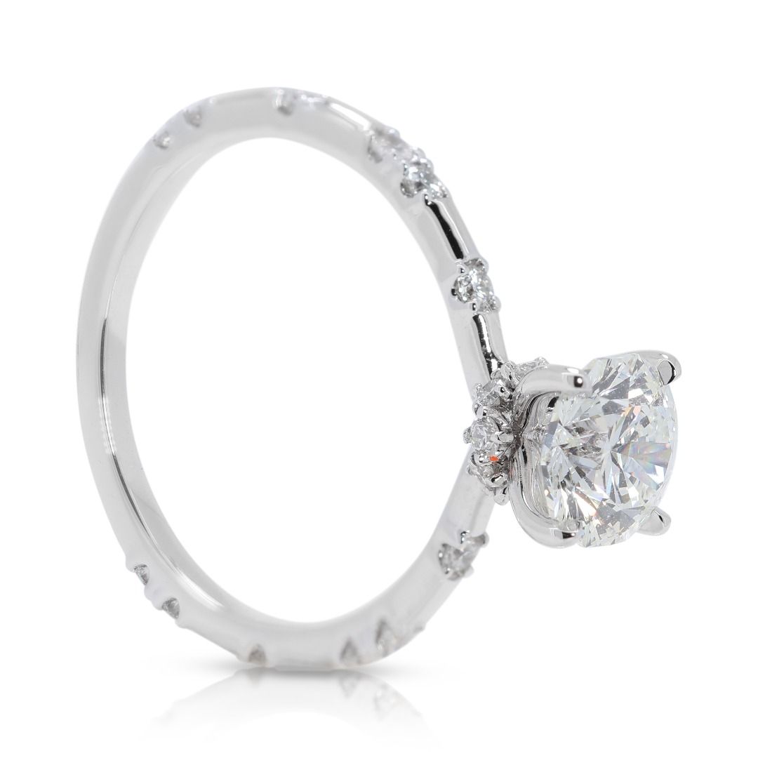 Sparkling 1.15ct Decagon-Cut Natural Diamond Ring in 18K White Gold by JANNPAUL (Full Set) - AGS Certified