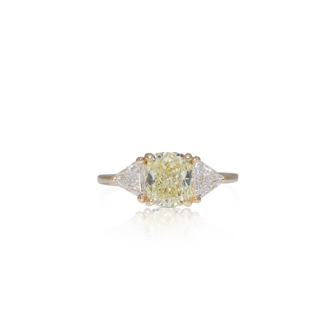 Sparkling 2.03ct. Cushion Cut Three-Stone Natural Diamond Ring - GIA Certificate