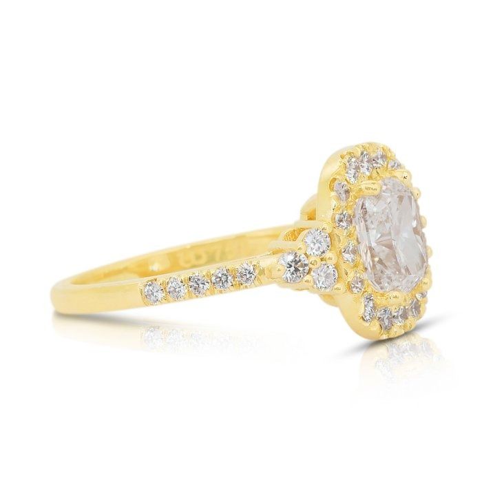 Sparkling 2.12ct Diamonds Halo Ring in 18k Yellow Gold - GIA Certified