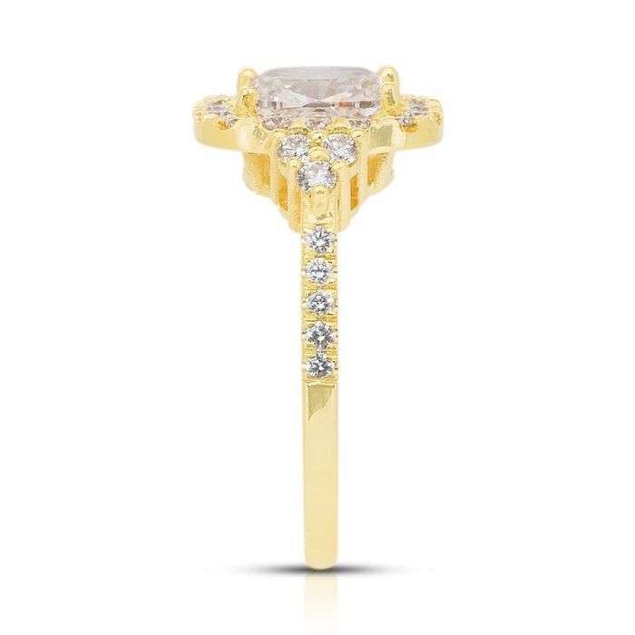 Sparkling 2.12ct Diamonds Halo Ring in 18k Yellow Gold - GIA Certified