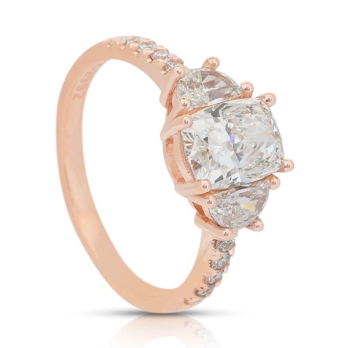 Sparkling 2.16ct Diamonds 3-Stone Ring in 18k Rose Gold - IGI Certified